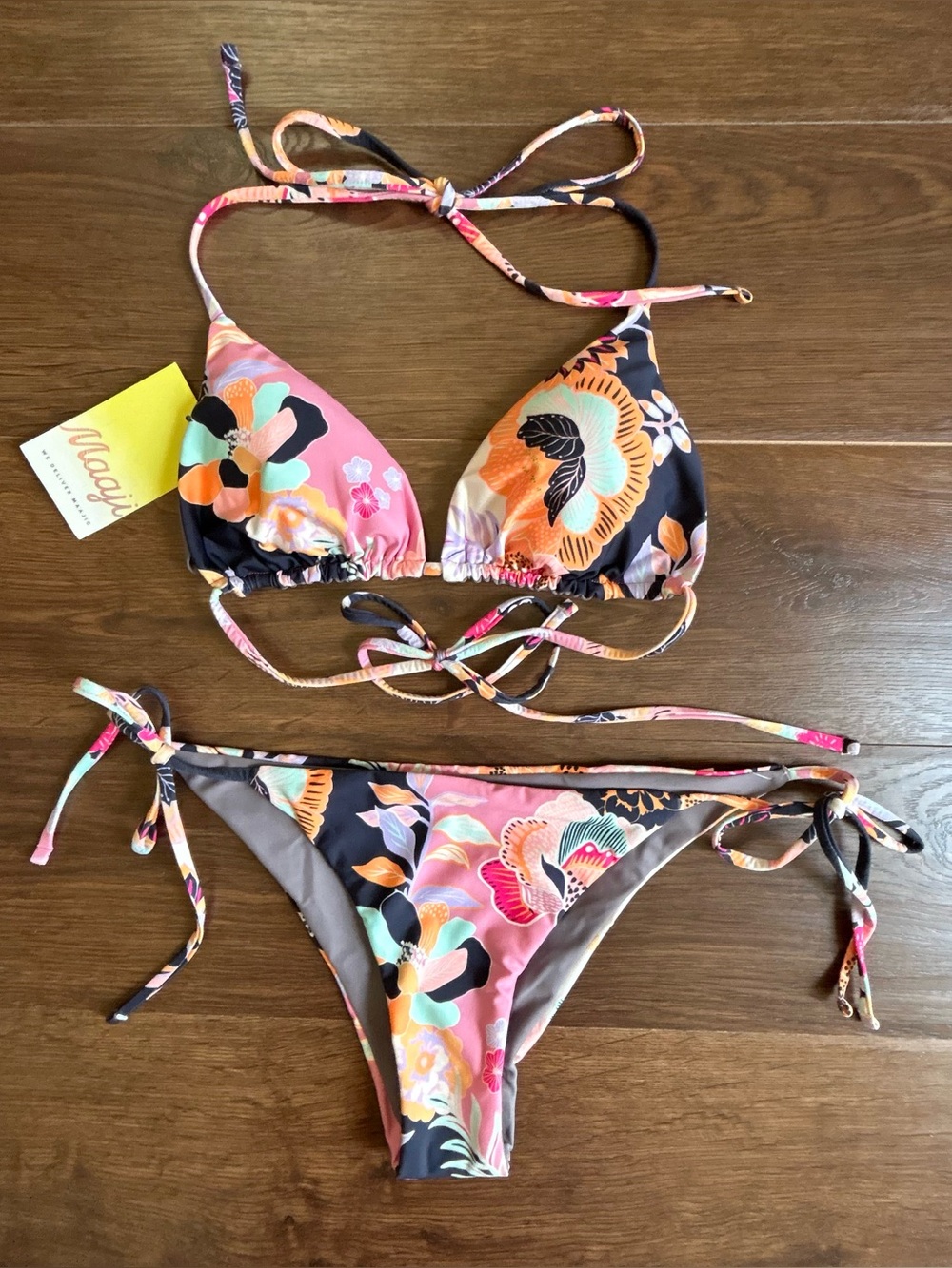 Maaji Two Piece Bikini Set Balmy Sliding Triangle Top Sunflash Low Rise Bottoms